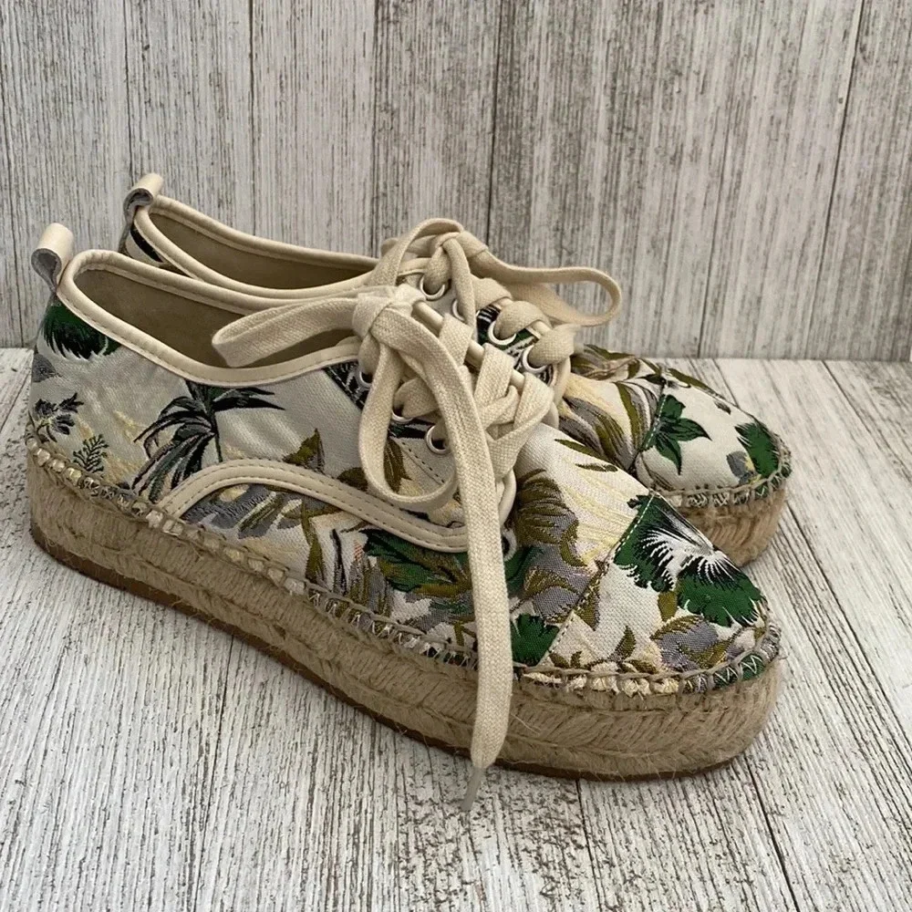Anthropologie J/Slides Embroidered Tropical Print Platform Sneakers Size 7.5